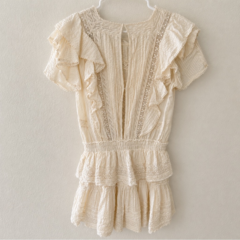 LoveShackFancy Stella Heritage Lace Ruffle Mini Dress Antique White S - Picture 3 of 4